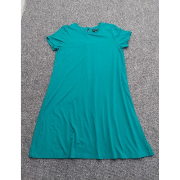 J Jill Wearever Dress Small Petite Turqoise Blue Short Sleeve Crew Neck Knee - Picture 2 of 11
